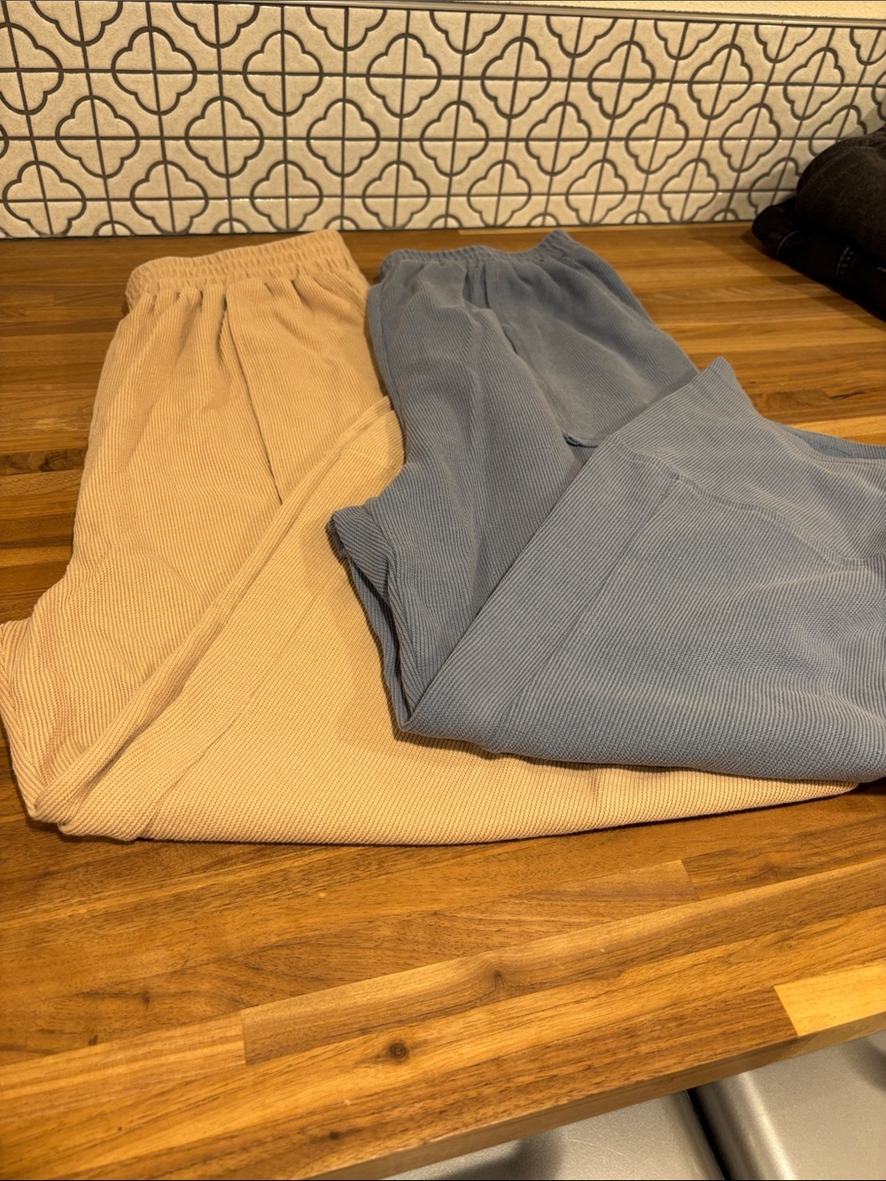 Ribbed Knit Lounge barrel Pants - Blue and Tan